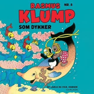 Rasmus Klump som dykker – Carla Hansen og Vilhelm Hansen, lydbogens omslag